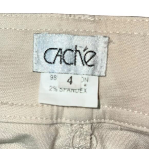 Caché Tan Cargo Pants Size 4 Embellished Satin Trim Stretch Utility Style - Picture 9 of 9
